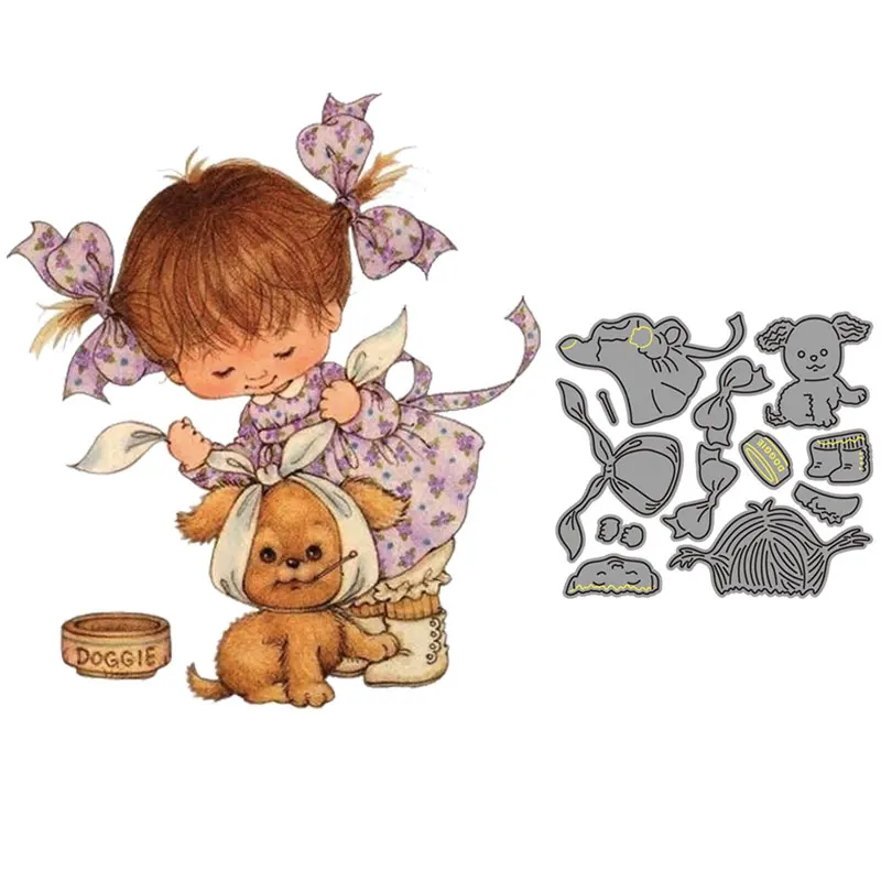 

metal cutting dies little girl mould doggie scrapbooking embossing garden stencils birthday dies for card making frame photo new