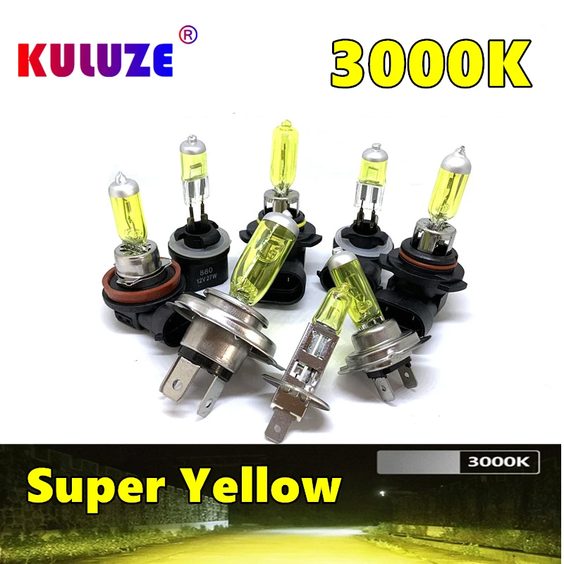 H1 H3 H4 H7 H8 H11 Super Yellow Halogen Headlight Bulb 3000K HB3 HB4 9012 Car Headlights Upgrade Rain And Fog Proof 2 pcs