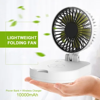 

3-in-1 Personal Desk Fan 3-Speed Portable Large Capacity Power Bank QI Wireless Charger for Phones