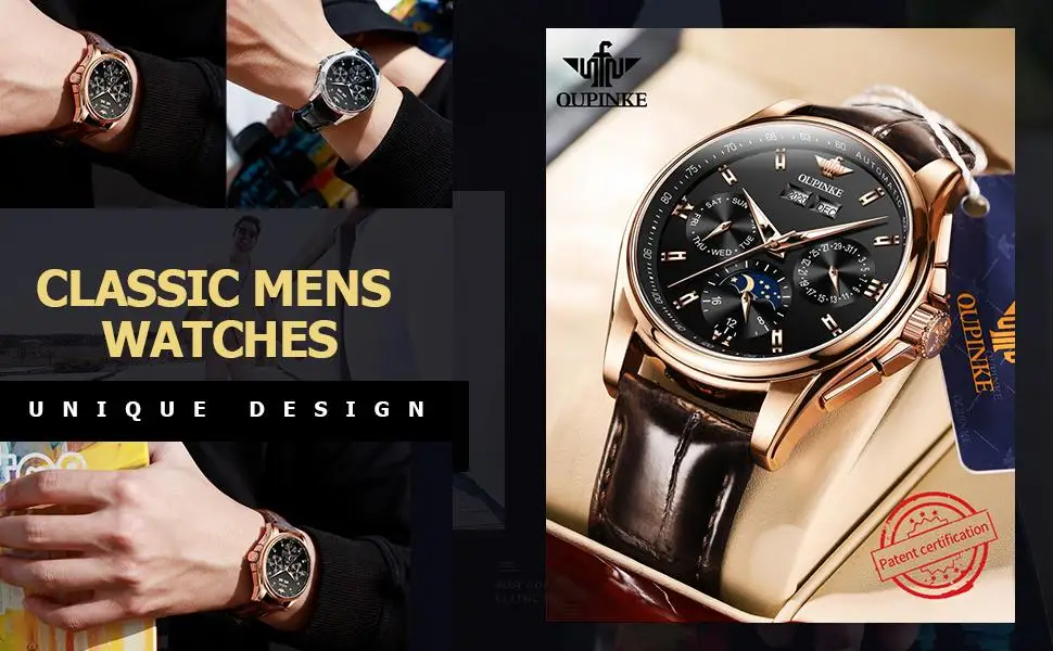 OUPINKE Men luxury watch For Man men's Top Brand Mechanical Wrist Watches Sapphire Glass Waterproof Automatic Watch Men Gift Set