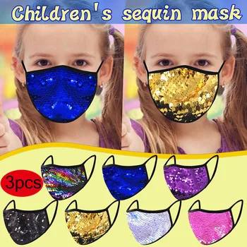 

Children Sequin Sunscreen Cotton Face Mask Breathable Paillette Cycling Mask 3pc Mascarilla Reutilizable Mondkapjes Herbruikbaar