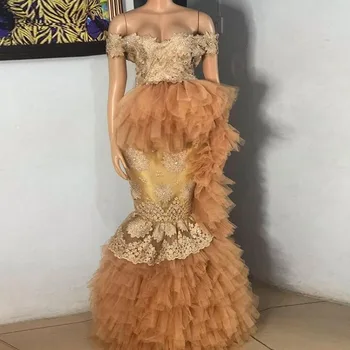 

2020 New Party Dress Beads Mermaid Tiered Evening Dresses Robe De Soiree Elegant Evening Gown Lace Appliqued Long abiye