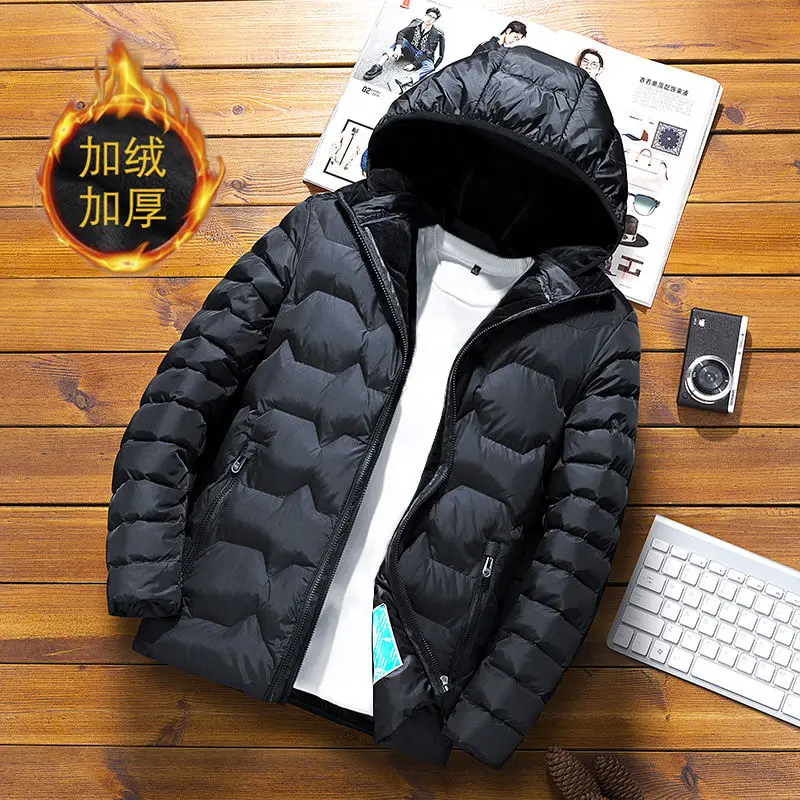 

Winter Men Jackets Hooded Winter Jackets Boys Cotton Coats Waterproof Outerwear Flocking Fleece Thickened Jacket Plus Size