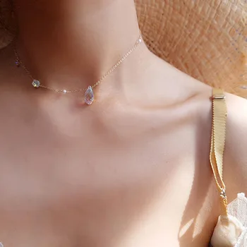 

AOMU Boho Beach Crystal Clavicle Chain Necklace Imitation Pearl Jewelry For Women Party Wedding Bride Necklace Pendant