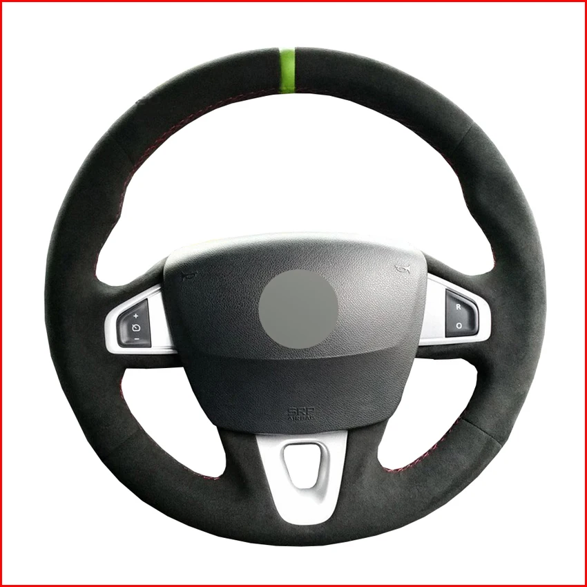Black Suede Hand Sew Comfortable Soft Steering Wheel Cover for Renault Megane 3 (Coupe) RS 2010 2011 2012 2013 2014 2015 2016 | Автомобили