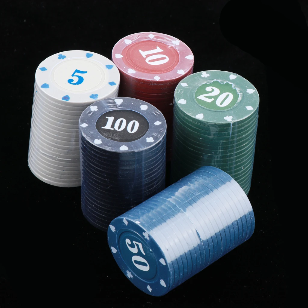 100 Pieces Plastic Poker Chips with Number of 5,10,20,50,100 - Counting Chips Bingo Chips for Games