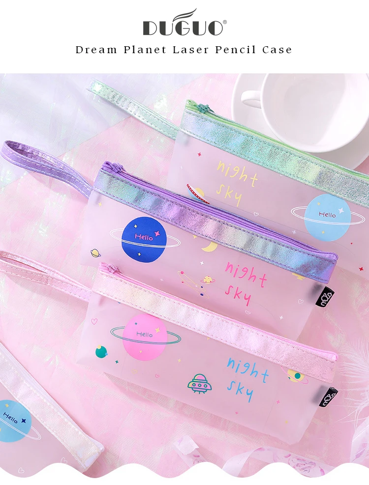 DUGUO Cute Stationery Planet Soft Laser Pen Bag Storage Bag Pen Case Student Office Waterproof Document Bag Kawaii Supplies