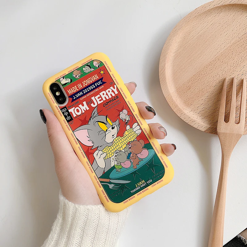 Цвет: желтый Мягкий силиконовый чехол для телефона Tom and Jerry Bugs Bunny для Apple iPhone 6 Plus 7plus 8 8plus X XS XR MAX 11 Pro, чехол с котом - Цвет: Цвет: желтый