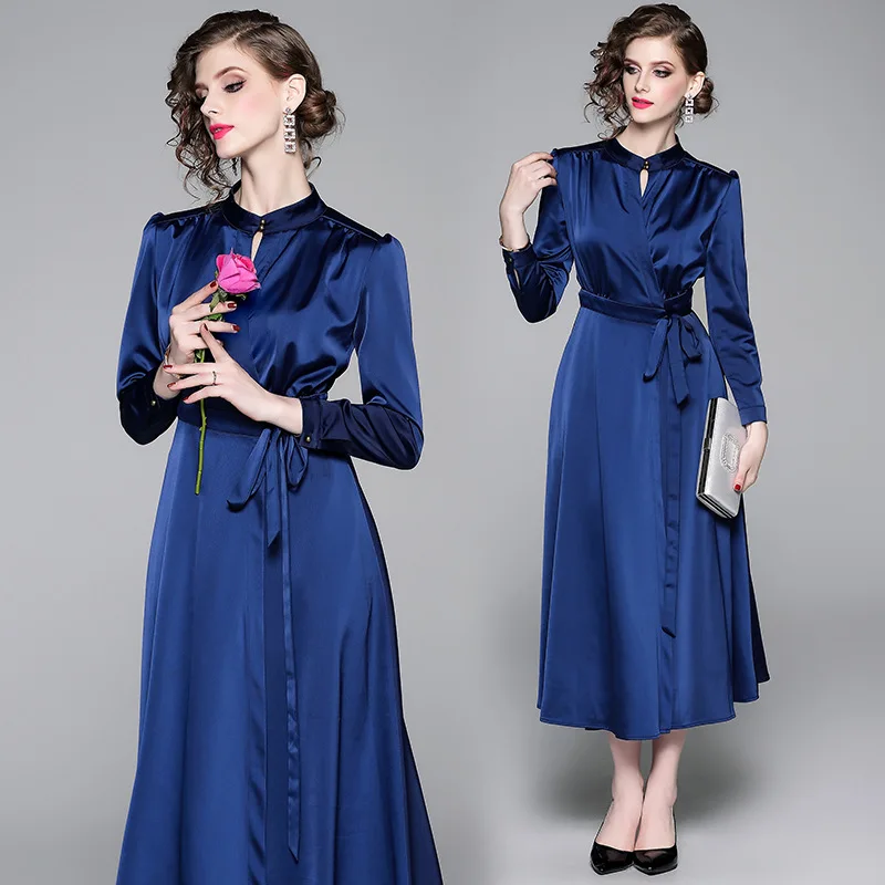 

Photo Shoot Europe And America New Style Retro High-waisted Elegant Long Skirts Hepburn Wind Wrap Dress