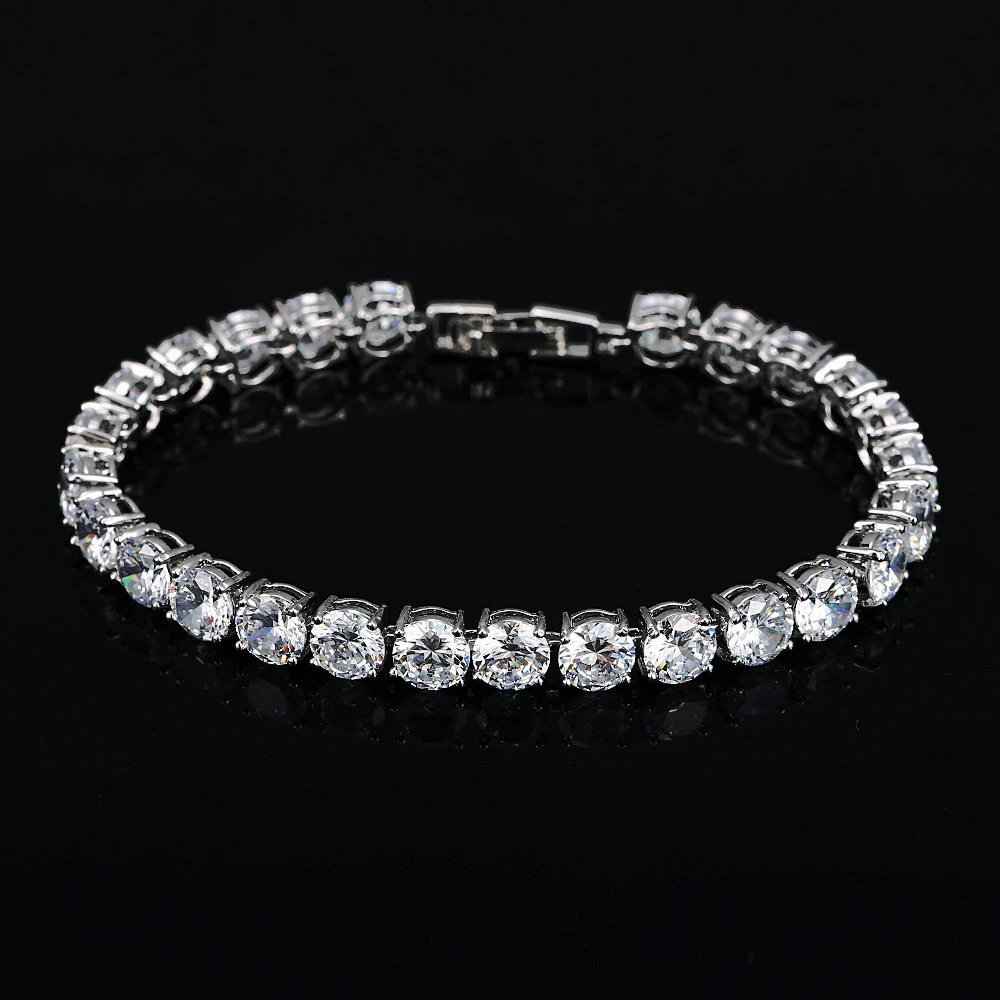 Fashion AAA Cubic Zirconia Tenis Gelang Bangle Putih Round Cut Pernikahan Perhiasan untuk Wanita Pesta Pertunangan Hadiah|Gelang & Gelang| - AliExpress