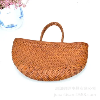 

2019 new women's bag Luxury First layer cowhide tote Hand-woven bag National style design handbag