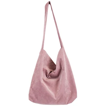 

Corduroy Beach Bag New Canvas Women'S Handbag Retro Shoulder Bag Casual Wild Sen Original Handbag Pink
