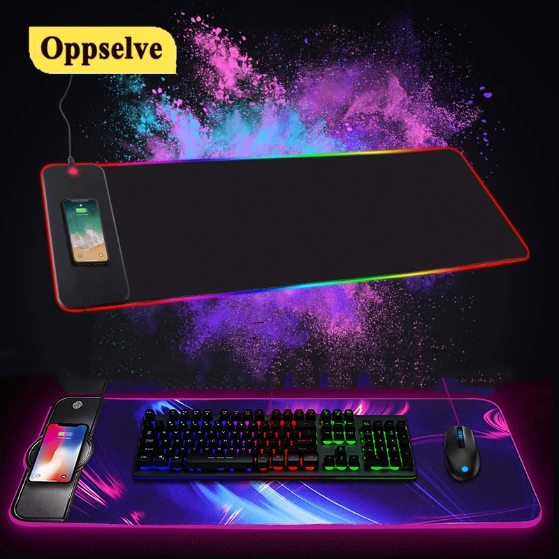 

Wireless Charging RGB Gaming Mousepad For QI Colorful Luminous LED Light Pad Large Size for Computer Desktop Gaming Keyboard Pad