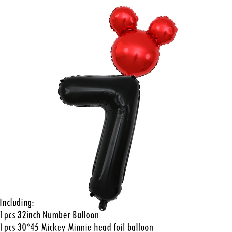 Partigos 32 дюймов красные, черные номер Фольга надувные шары Mickey воздушный шар "Минни" Рисунок От 1 до 5 лет детская футболка для мальчиков и девочек, День рождения Декор - Цвет: 2pcs