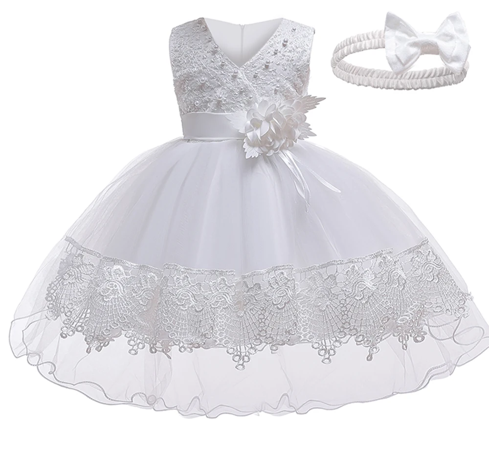 Bow Sleeveless Princess Dress Gift Baby Headband 2Pcs Newborn Photography Props Solid Color Baby Christmas Dresses for Girls
