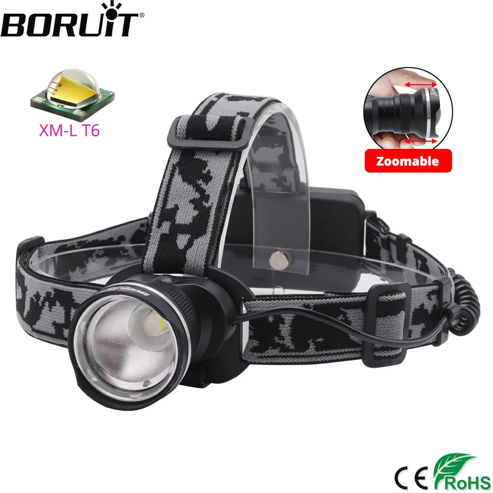 BORUiT RJ 2190 T6 светодиодный налобный фонарь 3000LM с 3 режимным увеличением мощный