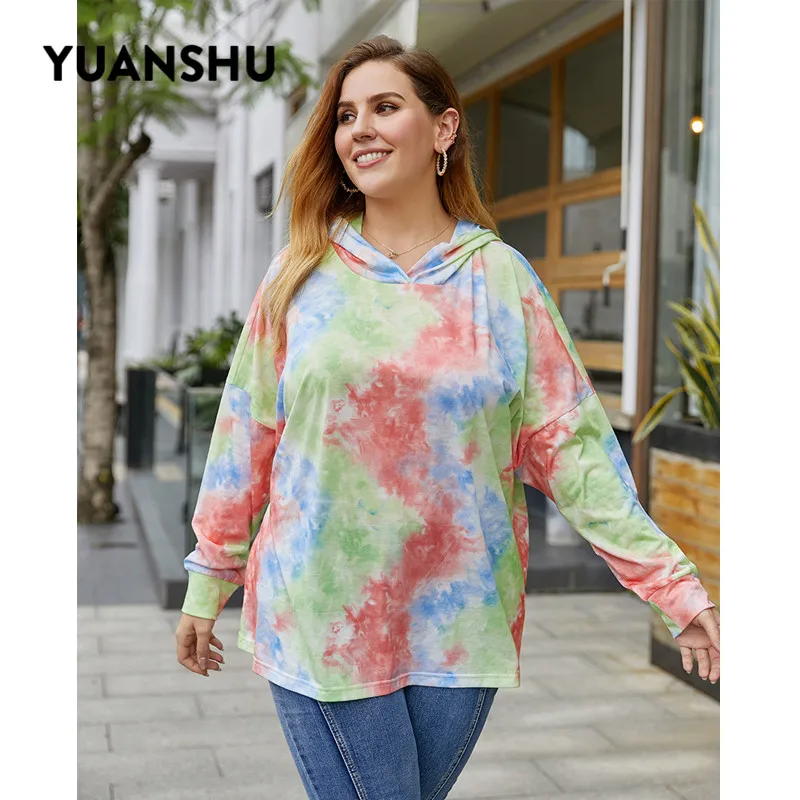 

YUANSHU New Oversized Ladies Pullover Hoodies Fashion Long Sleeve Print Female Autumn Sprint Hooded Sweatshirt Tops XL-4XL