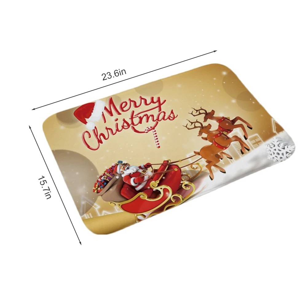Santa Claus Printing Flannel Floor Mat Merry Christmas Decor Mat In Hallway Kitchen Rubber Doormat Anti-Slip Dustproof Carpet