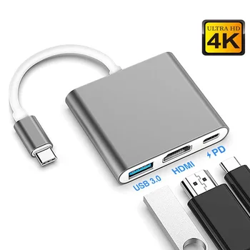 

USB C to HDMI Adapter Type-C to HDMI/USB 3.0/Type-C Converter 3-IN-1 HDMI USB 3.1 HD Adapter for Apple Macbook for Phone Tablet