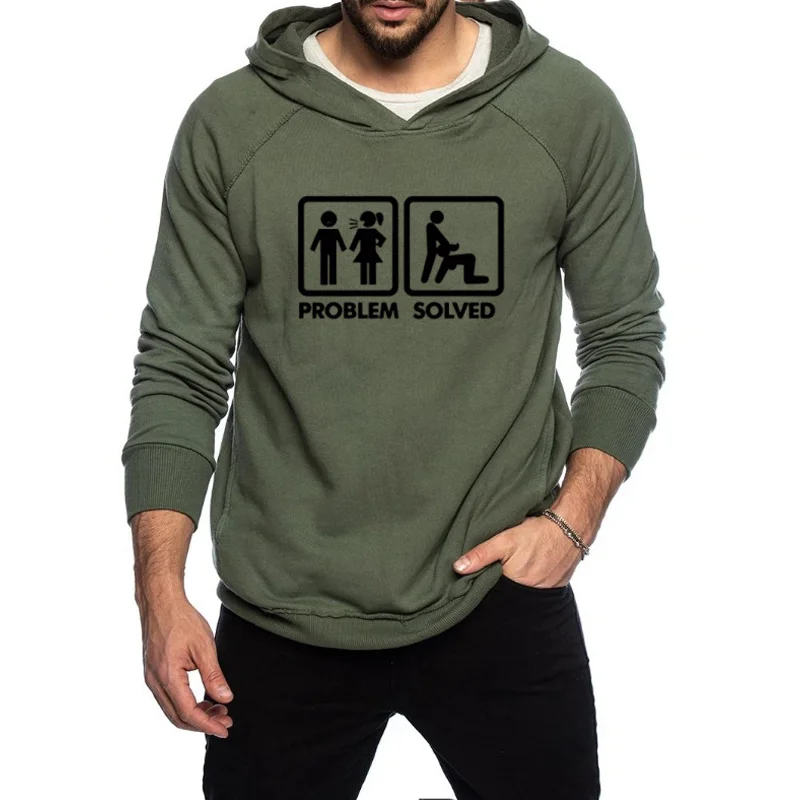

Problem Solved Hoodies Humor Spoof Inspired Design Long Sleeved 100%Cotton Breathable O-Neck Fashion Men Pullover Plus Size
