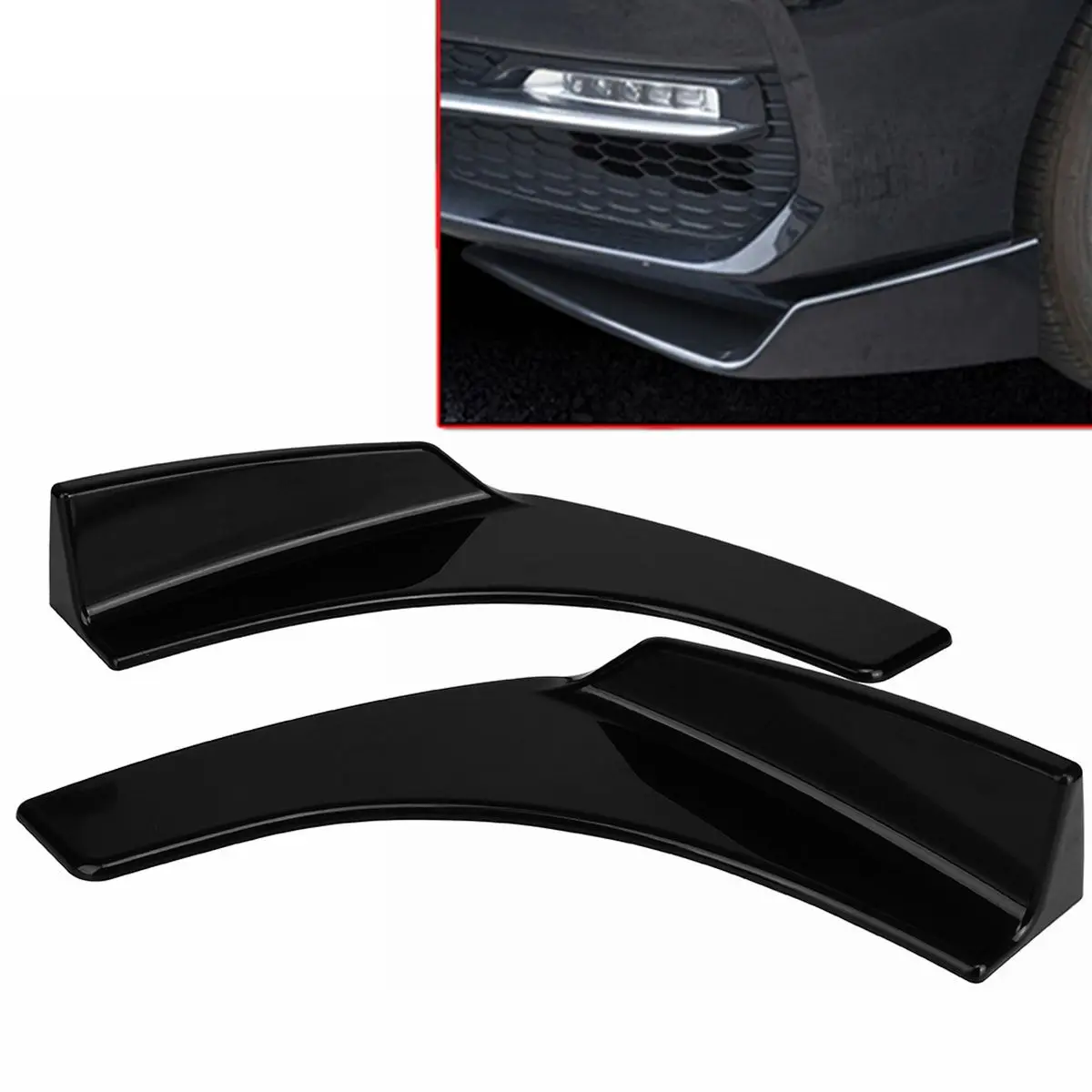 2x Black Universal Car Front Bumper Lip Deflector Diffuser Spoiler Splitter Canard Lip For BMW W204 E90 E92 For Benz For Audi A4