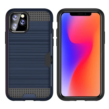 

20pcs Armor Credit Card Slot Defender PC+TPU Case For iPhone 11 Pro Max XS XR X 8 7 6 6S Plus Brushed Shockproof Hard Back Cover