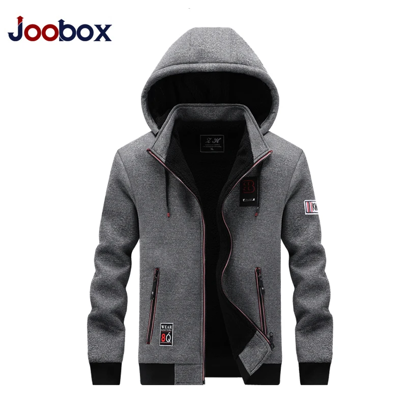 2020 Zipper Men Jackets Autumn Winter Casual Fleece Coats Bomber Jacket Scarf Collar Fashion Hooded Male Outwear Slim Fit Hoody