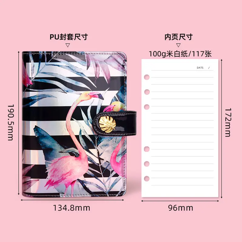 Yiwi Never Flamingo A6 방수 PU 가죽 노트북 바인더 플래너, 필러 페이지 포함, 신제품
