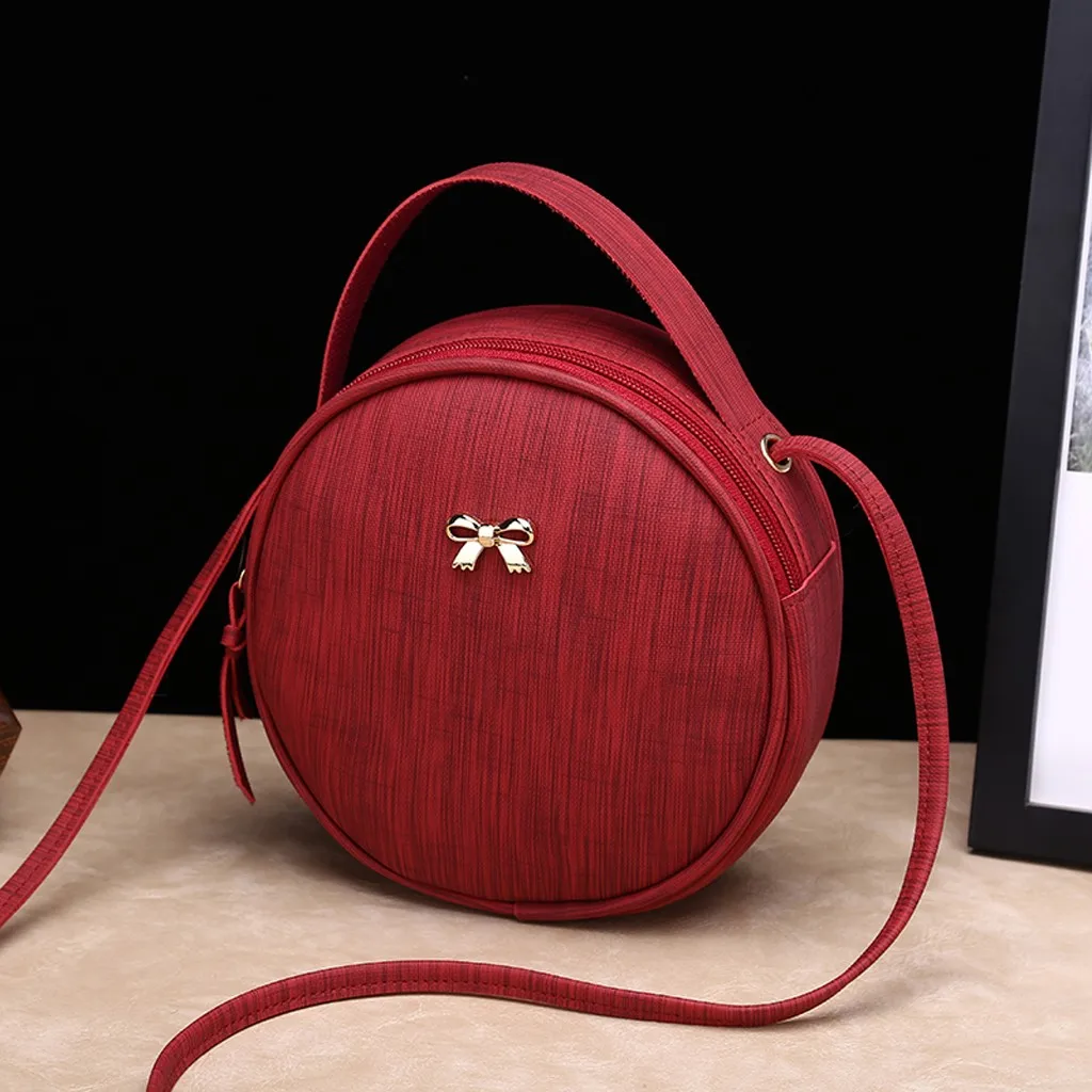 Женские сумки на плечо для отдыха, трендовая вместительная кожаная сумка-мессенджер, одноцветные круглые сумки через плечо, Сумка с бабочкой и кисточками - Цвет: Красный
