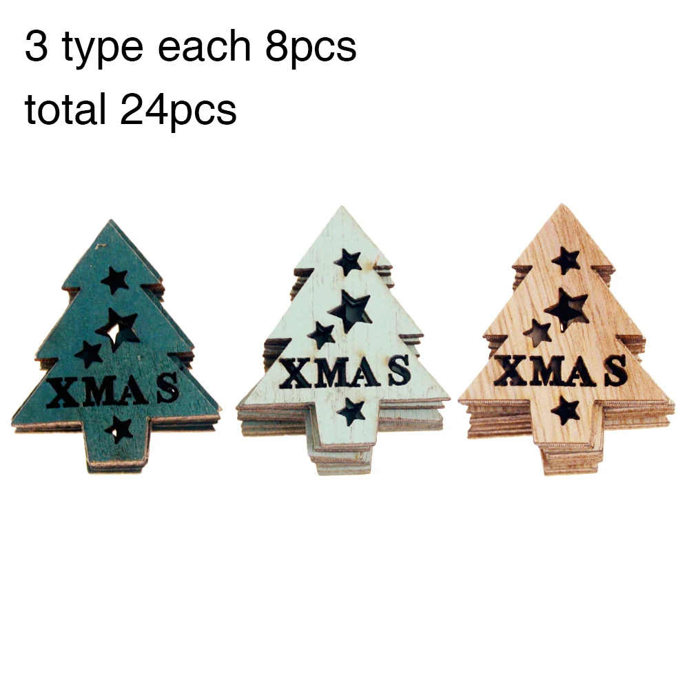 Christmas tree 24 шт., рождественские украшения, ангел, лось, снежинка, деревянный чип, рождественская елка, сделай сам, подвесные Подвески, рождественские вечерние украшения для дома - Цвет: Christmas tree
