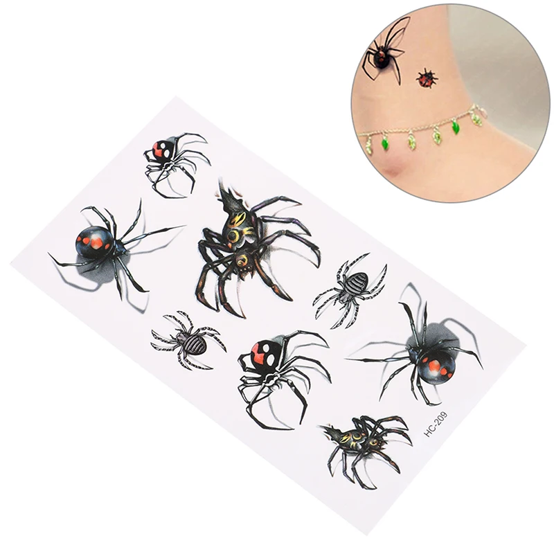 1/5pcs 3D Spider Halloween Tattoo Water Transfer Flash Tatoo Fake Tattoo Waterproof Temporary Tattoo Sticker For Men Women