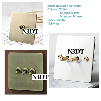 

304 Stainless Steel Antique Brushed Bronze White Wall Recessed Toggle Switch Brass Knob 86MM Retro Vintage 1G 2G 3G 1&2 Ways