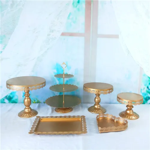 Tobs metal gold cake stand set for wedding cup cake holder decorating tools candy bar stand tray suppliers - Цвет: 6pcs