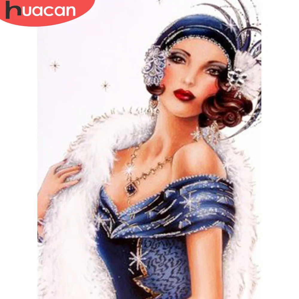 

HUACAN Diamond Painting Woman Full Square Drill Display Diamond Embroidery Portrait Crystal Painting Cross Stitch Mosaic Decor