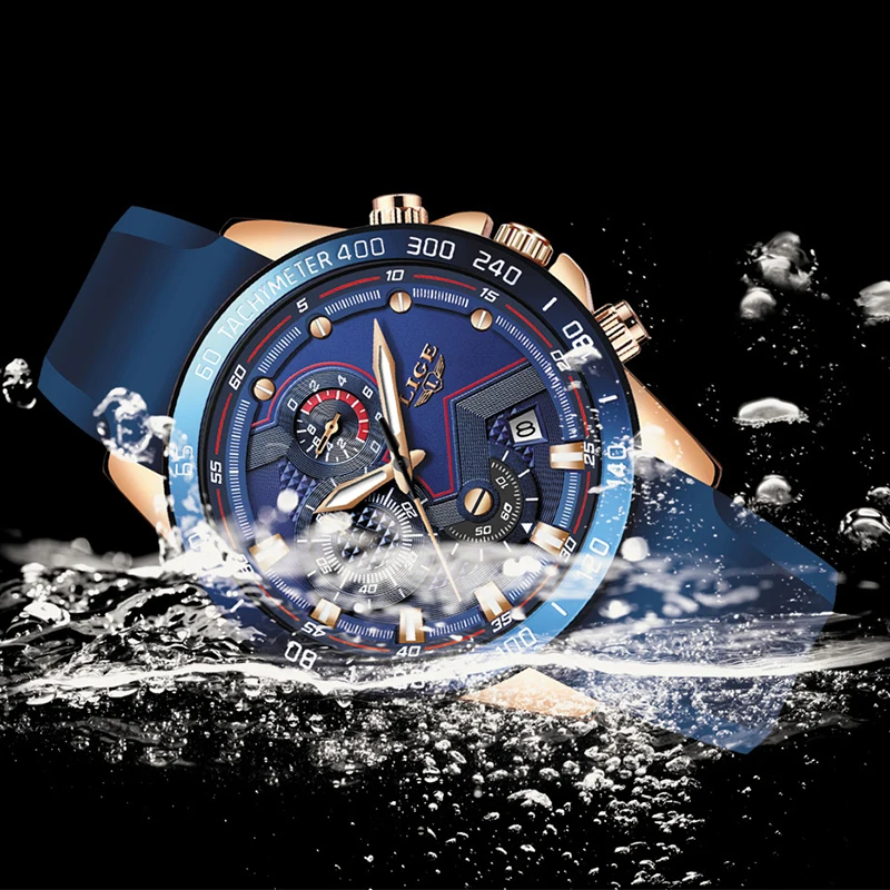 Lige New Mens Watches Fashion Blue Sport Watch Top Brand Luxury Clock Men Waterproof Quartz-3