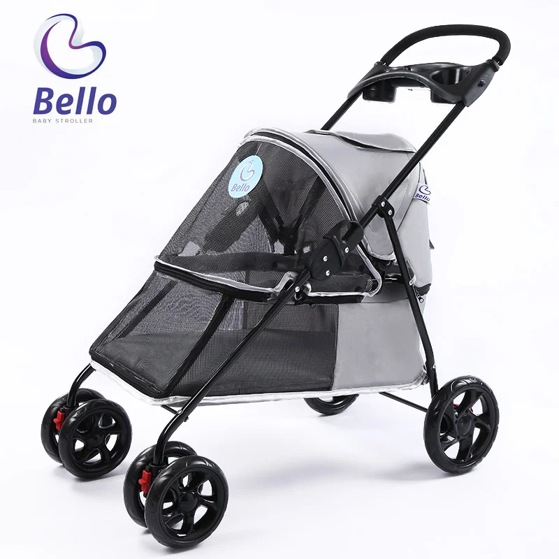 Легкая складная прогулочная коляска для домашних животных, собак, кошек, Тедди, маленькая деликатная четырехколесная прогулочная коляска