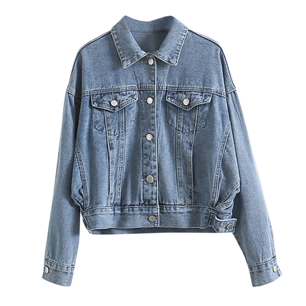 JAYCOSIN джинсовая куртка для женщин осень весна с длинным рукавом Женские джинсовые пальто женская верхняя одежда ковбойская куртка chaqueta mujer 19SEP5 - Цвет: Синий
