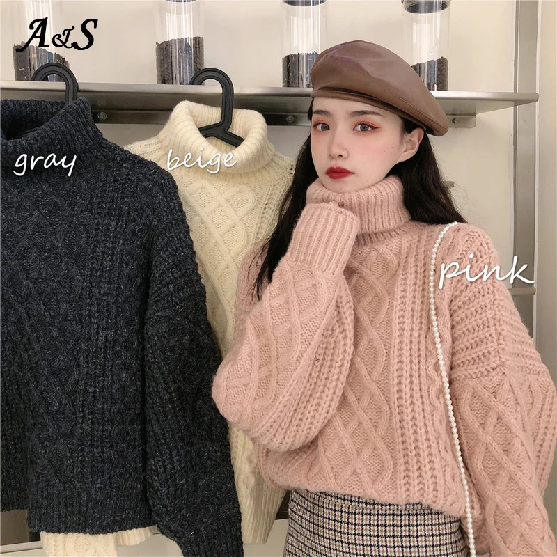 

Anbenser Turtleneck Loose Sweater Women Knitted Fall Winter Thicken Solid Color Pullovers Spring Long Sleeve Casual Pullover Top