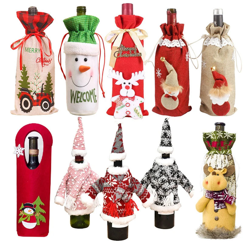 2 Set Natale Borsa per Bottiglia di Vino Pupazzo di Neve Pinguino Involucro della Copertura della Bottiglia di Vino Decorazioni per la Tavola da Pranzo Decorazioni per Feste di Natale 