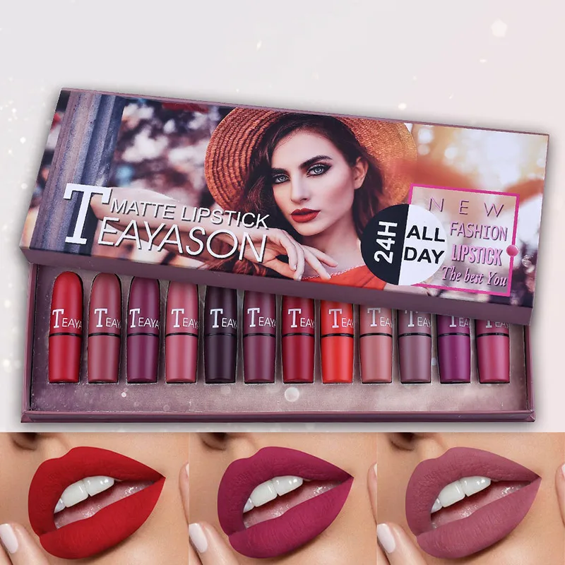 Lasting Matte Lipstick 12pcs Set Moisture Lips Vibrant Pigmented Silky-smooth EY669 Lasting Matte Lipstick 12pcs Set Moisture Lips Vibrant Pigmented Silky-smooth EY669