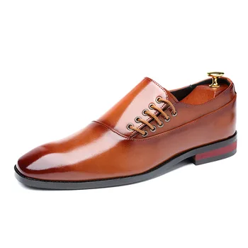 

38~48 Large Size Men Side Lace Up Derby Shoes Italian Men Pointed Toe Dress Weddings Shoes Business Office Formal Leather Shoe