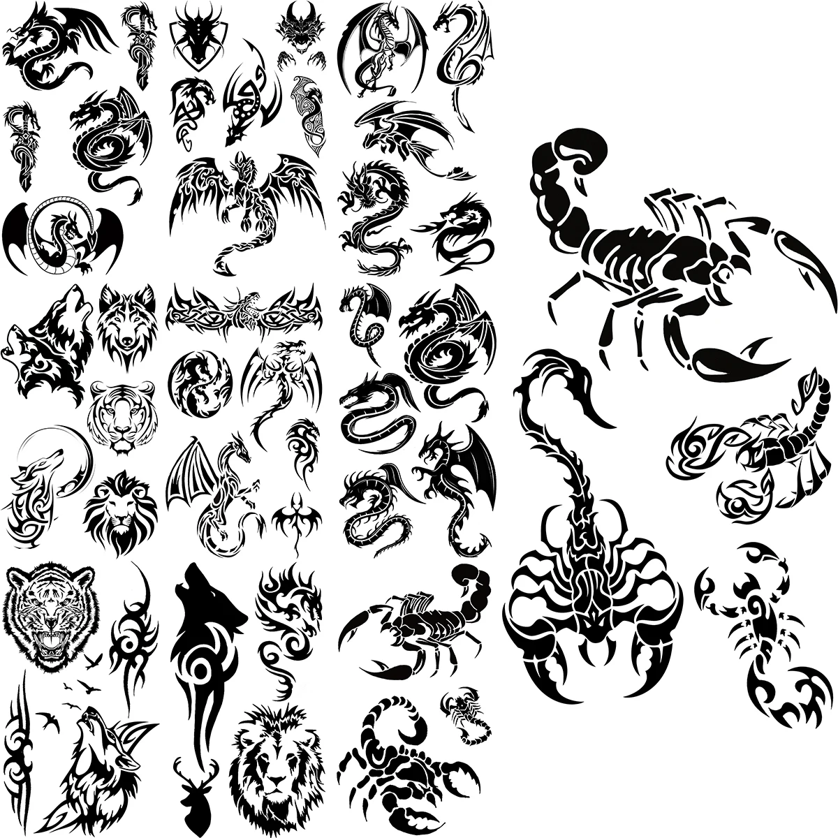 Temporary Tattoos Black Scorpion Temporary Tattoos For Adults Men Realistic Dragon Wolf Tiger Thorns Fake Tattoo Sticker Hand Leg Tatoos Creative