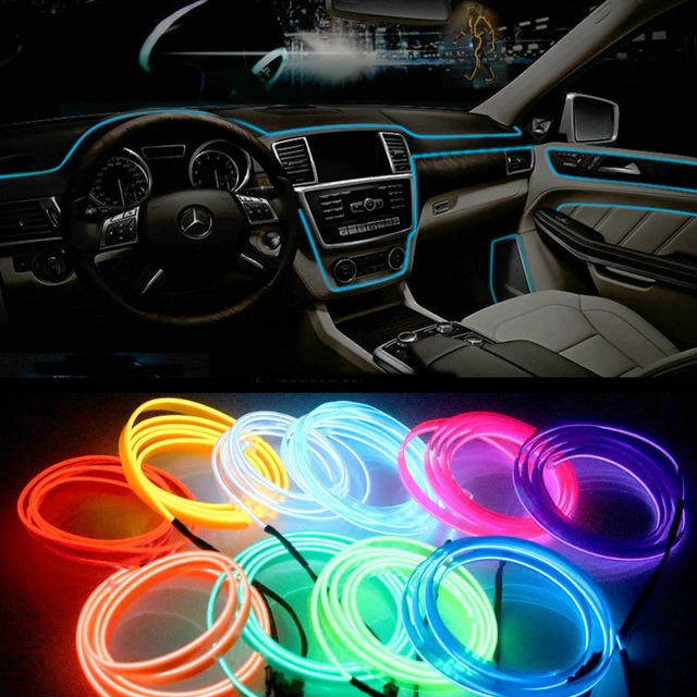 Bande LED d'éclairage intérieur de voiture, lampe d'escales automobiles,  décoration de guirxiété, câble métallique, ligne de tube, néon flexible,  clé USB - AliExpress