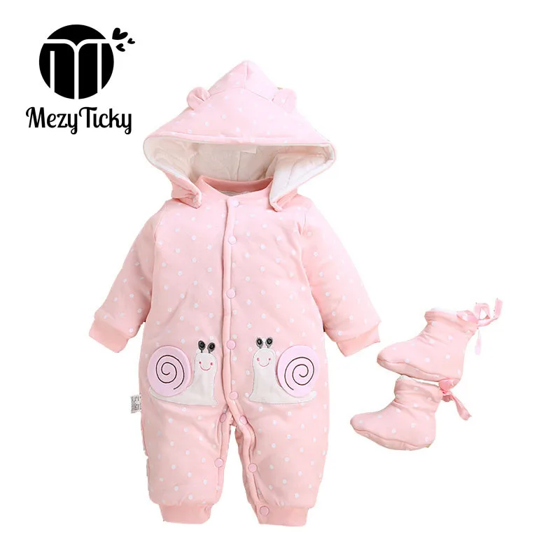 

Winter Baby Boys Cotton Clothes + shoes Toddler Girls Thicker Jumpsuit infants Hooded flannel Keep Warm Romper Outdoor clothing