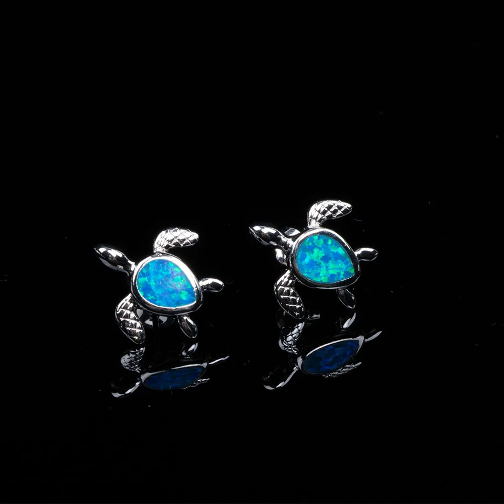 Personality Cute Turtle Artificial Fire Opal Stud Earrings Ladies Exquisite Holiday Gift Creative Animal Earrings Jewelry