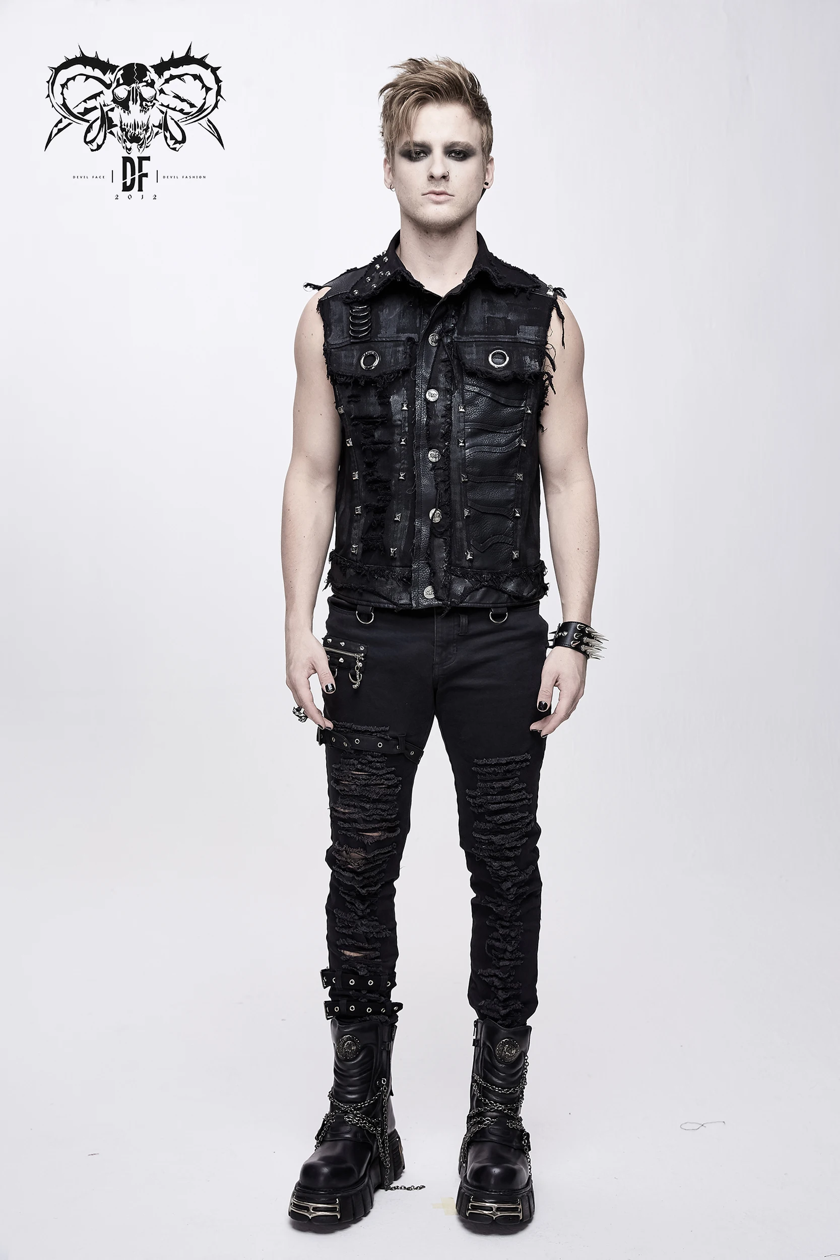 Devil Fashion Mens Punk Rock Denim Vest 