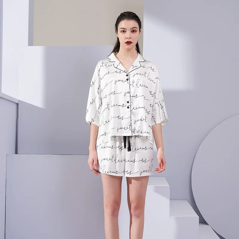 

Весенняя Пижама S012, женская простая повседневная домашняя одежда с буквенным принтом, комплект из двух предметов