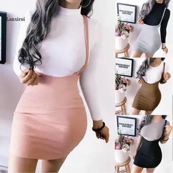 

Fashion Women's Bodycon Shoulder Straps High Waist Overall Skirt Suspender Skirt