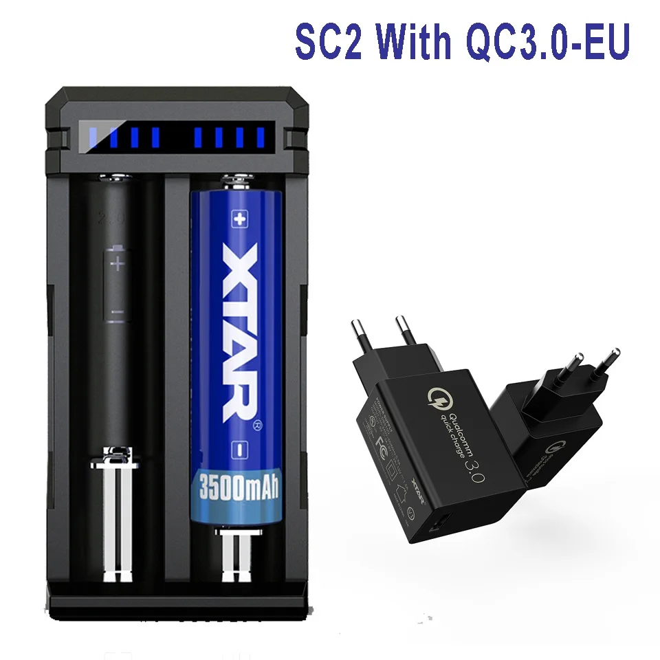 XTAR SC2 Батарея Зарядное устройство смарт быстрой зарядки с usb-портом, Зарядное устройство QC 3,0 быстрой зарядки литий-ионный аккумулятор Батарея 26650 25500 22650 21700 20700 18650 Зарядное устройство - Цвет: SC2-QC3.0-EU