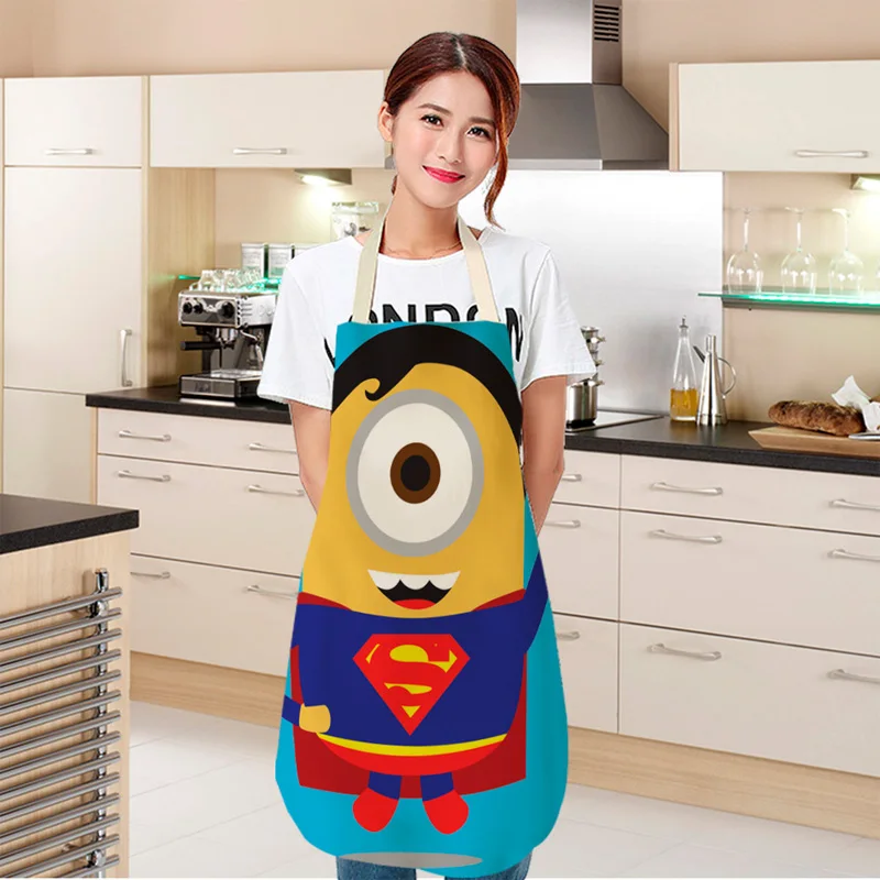Parent-child Kitchen ApronCartoon Superhero Superman Spiderman Printed Sleeveless Linen Aprons for Men Women Home Cleaning Tool